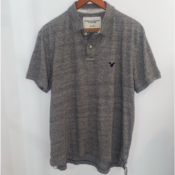 American Eagle Athletic Fit Short Sleeve Heather Gray Cotton Polo Shirt Sz XL - Picture 3 of 11